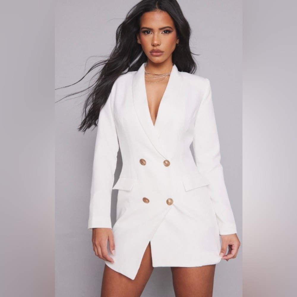 White Gold Button Blazer Dress